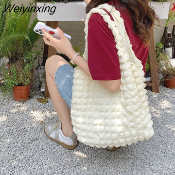 Weiyinxing New Cloud Bubble Flower Women's Shoulder Bag New Tank Top Bag Female Student Simple Handbag Canvas Bag Women's